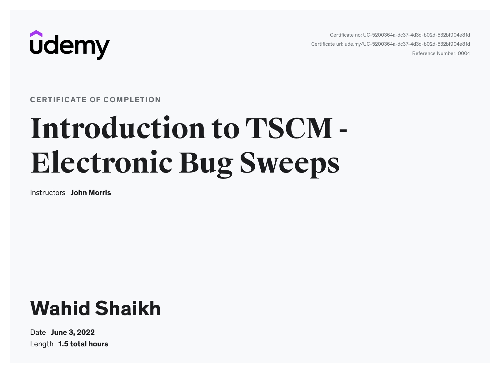 Udemy TSCM Specialization